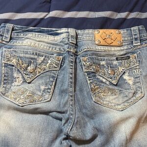 Miss Me Light Blue Jeans with Gold Embellishments size 32 easy Boot Cut